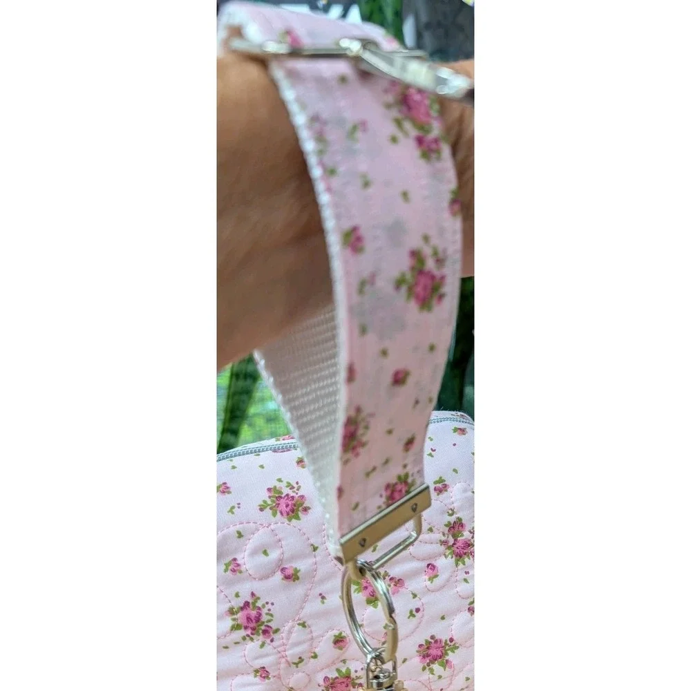 Embroidered MAKEUP Cosmetic Toiletries Pink Rose Floral + Matching Key Fob SET